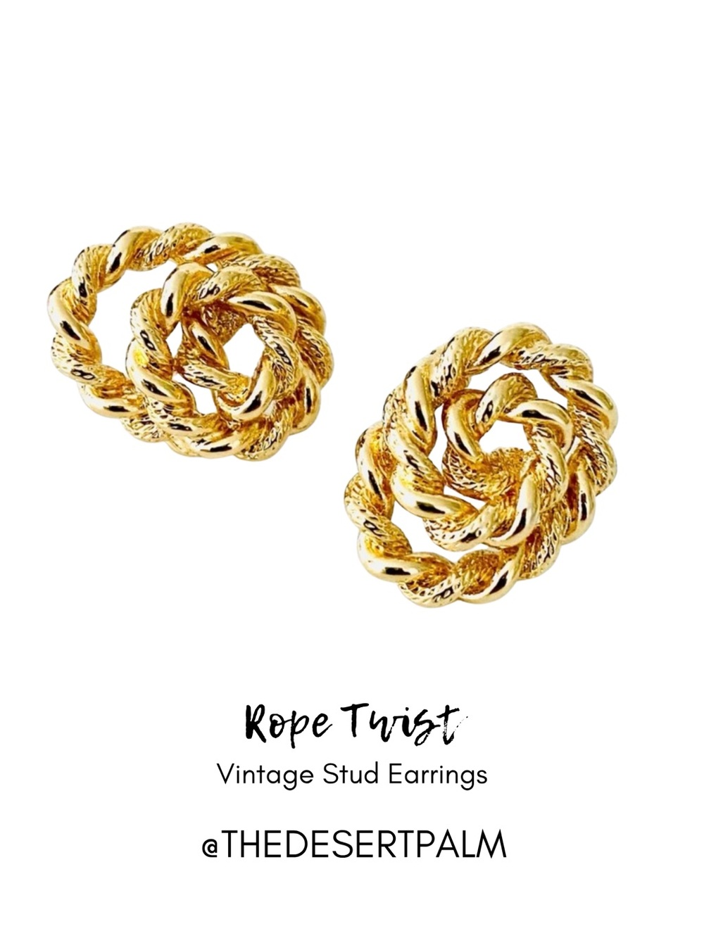 Vintage Gold Knot Earrings Rope Twist Statement Studs